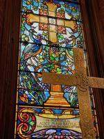 Battle Memorial Window: Cross and Crown with Peacocks and Grapes Battle Memorial Window: Cross and Crown with Peacocks and Grapes
