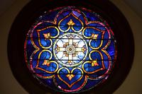Reese Memorial Window: Byzantine design with a Greek cross in the center Reese Memorial Window: Byzantine design with a Greek cross in the center