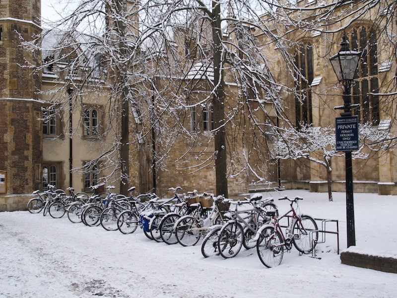 bicycles in forecourt of Great Gate, Trinity College, Cambridge, England