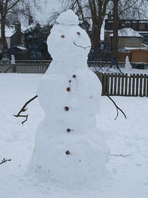 snow man, Alexandra Gardens, Cambridge, England