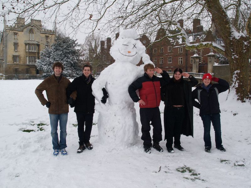 winking snow man, New Court, St John's, Cambridge, England