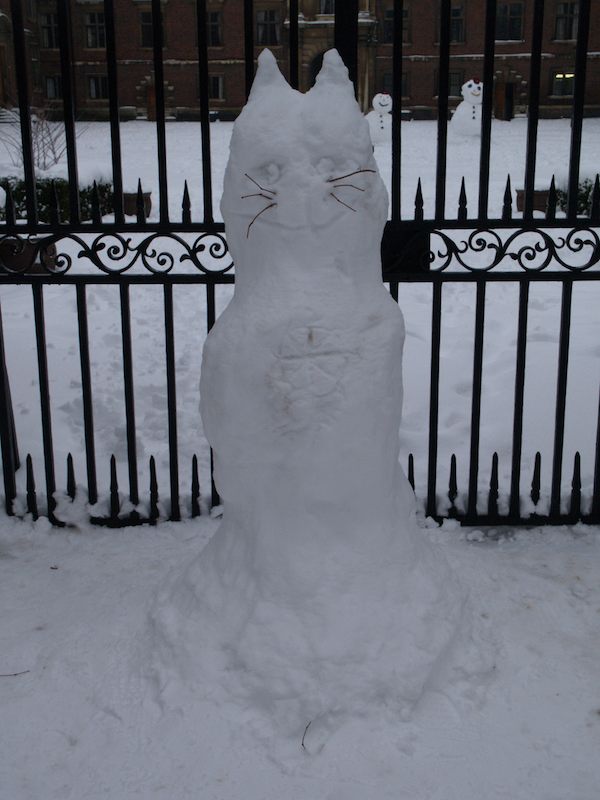 snow cat, St Catharine's College, Cambridge, England