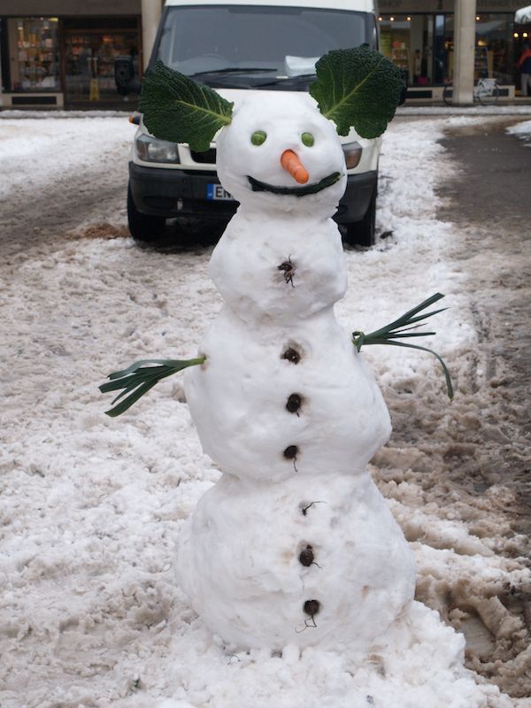 vegetable snow man, Market Hill, Cambridge, England