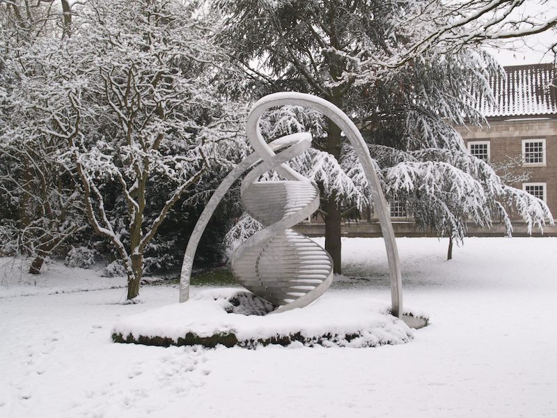 double helix sculpture, Clare College, Cambridge, England