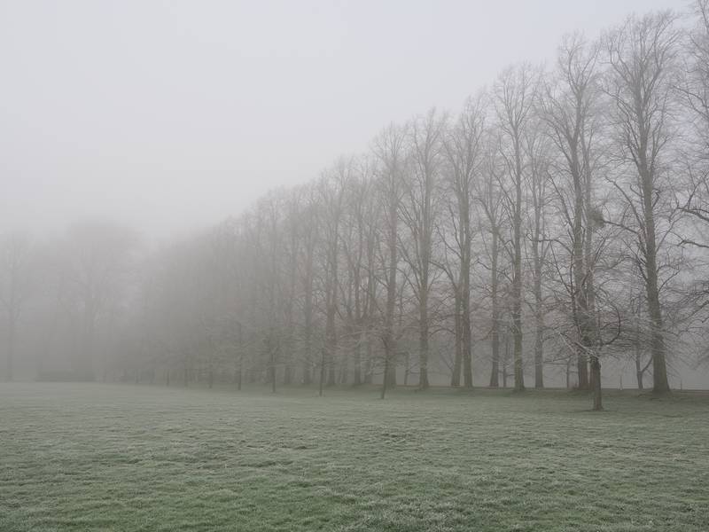 The Avenue trees in winter mist, Trinity College, Cambridge, England