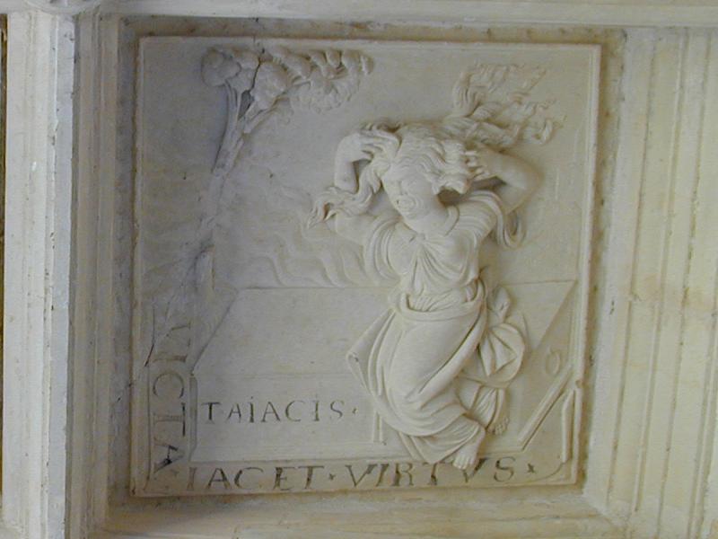 Dampierre-s-Boutonne, France: chateau: ceiling detail