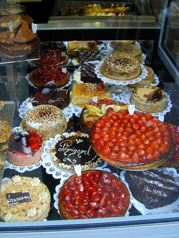 Sarlat, France: pastry in shop window