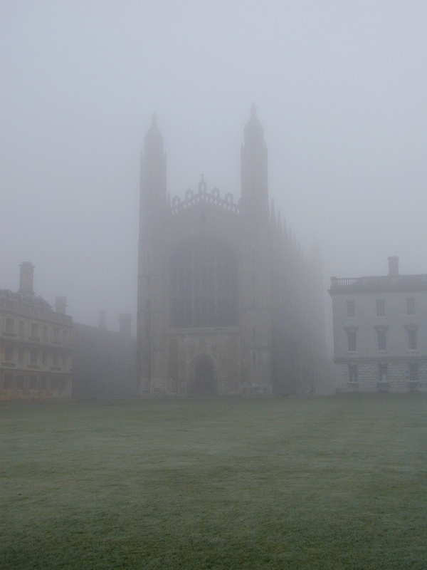 Cambridge, England: King's College: chapel in fog