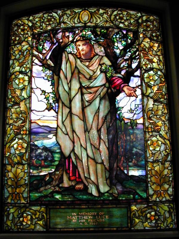 Boston, Massachusetts (MA): Arlington Street Church: Sermon on the Mount (Tiffany stained glass memorial window, designed c1898, installed 1902)