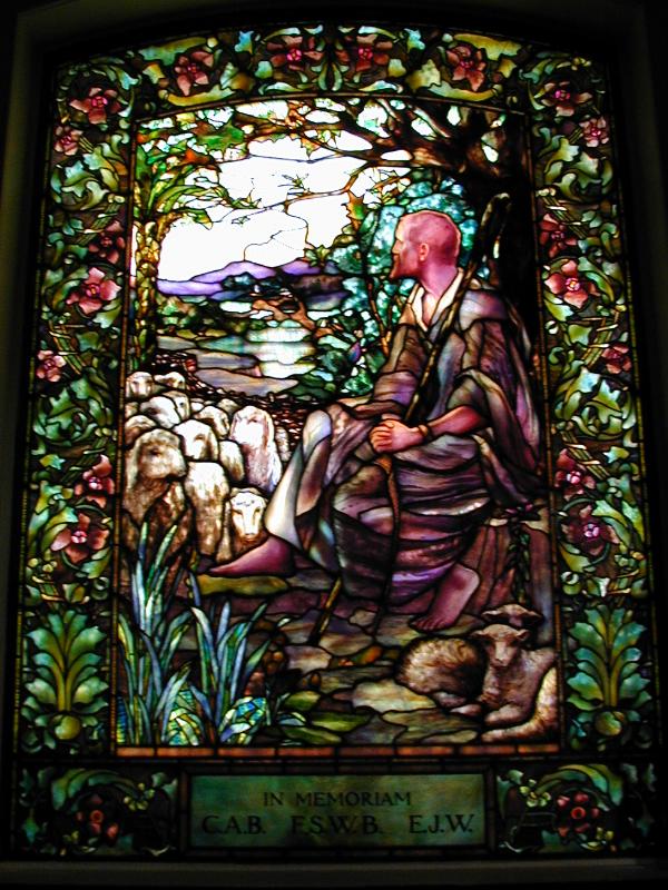Boston, Massachusetts (MA): Arlington Street Church: The Good Shepherd (Tiffany stained glass memorial window, designed c1898)