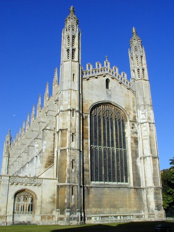 Cambridge, England: King's College: chapel autumn morning (with small moon)