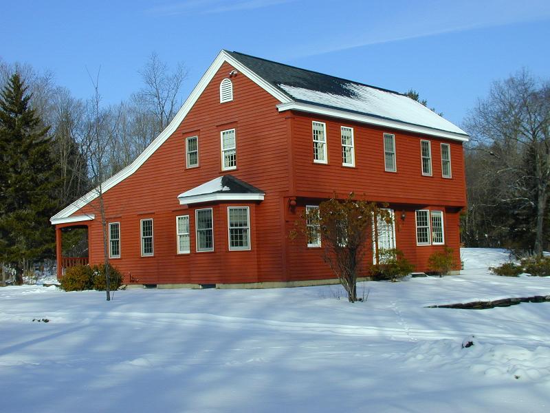 Plainfield, Massachusetts (MA): South Union Street: red house in snow (re-built 1993)