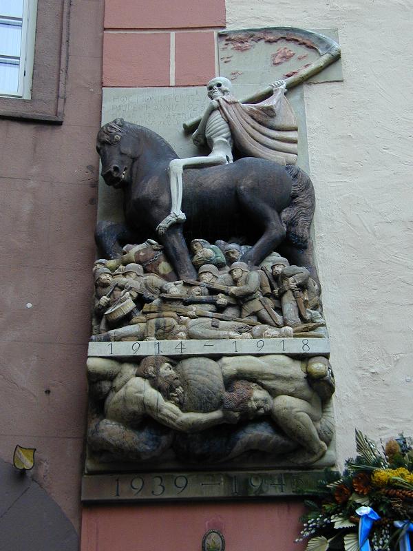 Ettlingen, Germany: Rathausturm: war memorial (Gedenken an die Toten, 1927, by Oskar Alexander Kiefer)