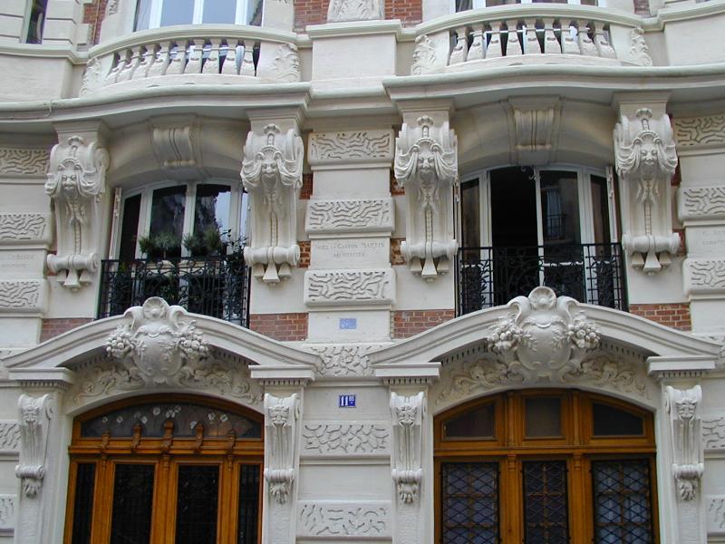 Paris, France: 11 bis Rue Cesar Franck: facade (1905, architects Noel and Gaston Martin, sculptor Paul Le Begue)