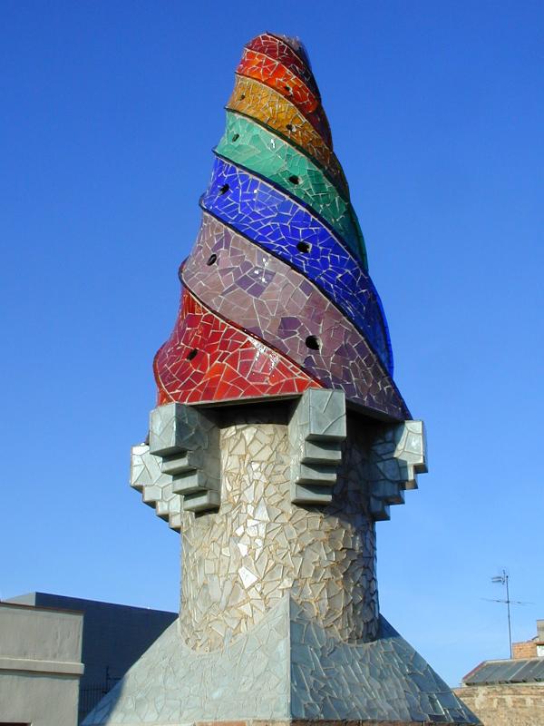 Barcelona, Spain: Palau Guell: trencadi chimney pot (1886-1888, architect Antoni Gaudi)