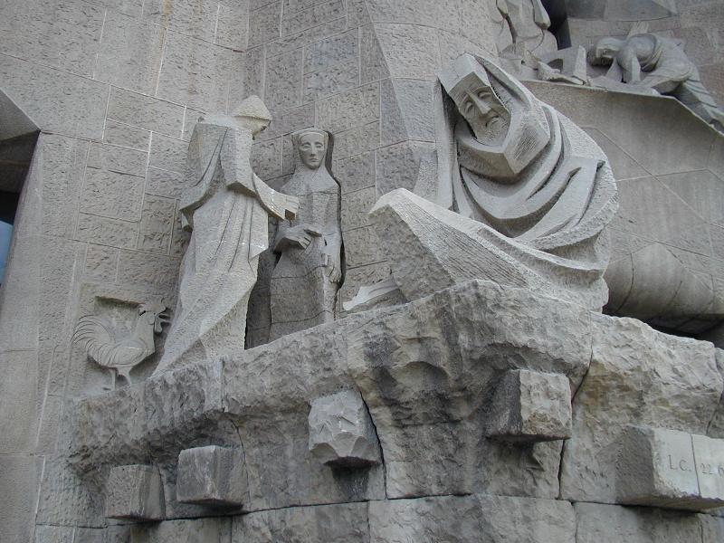 Barcelona, Spain: La Sagrada Familia: Peter and Jesus (1988, sculptor Josep M. Subirachs)