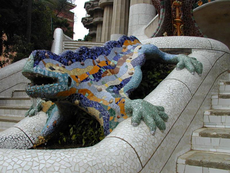 Barcelona, Spain: Park Guell: salamander (dragon) sculpture (1900-1914, architect Antoni Gaudi)