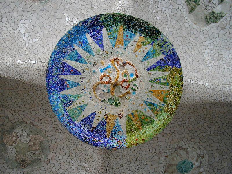 Barcelona, Spain: Park Guell: winter sun plafond (1900-1914, Antoni Gaudi and Josep Maria Jujol)