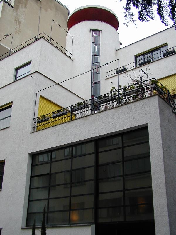 Paris, France: 10 Rue Mallet-Stevens: exterior (art deco, 1927, architect Robert Mallet-Stevens, stained glass windows by Louis Barillet)