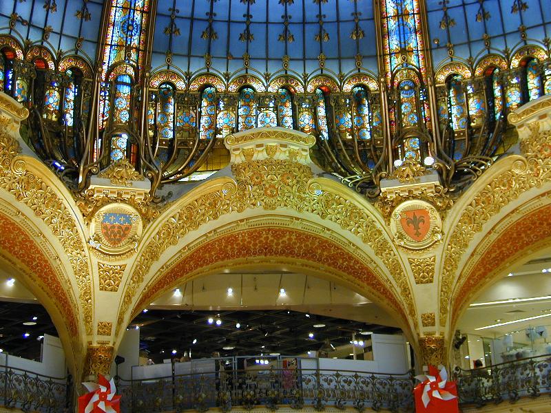 Paris, France: Galeries Lafayette, Boulevard Haussmann: decoration below glass dome (1910-1912, architect Ferdinand Chanut)