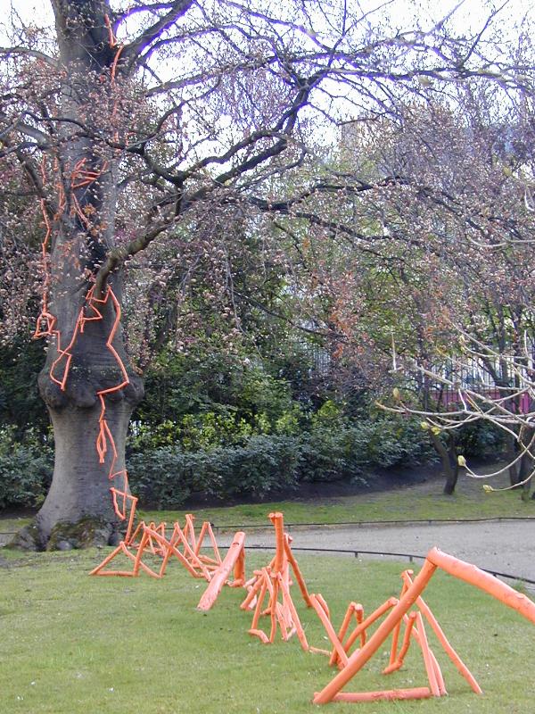 Paris, France: Jardin du Luxembourg: sculpture ('La trajectoire de l'ecureil', by Anne Delfieu)