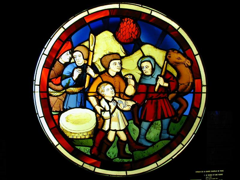 Paris, France: Musee national du Moyen Age (Cluny): stained glass ('Joseph sold by his brothers', end of 15th century, from La Sainte-Chapelle)