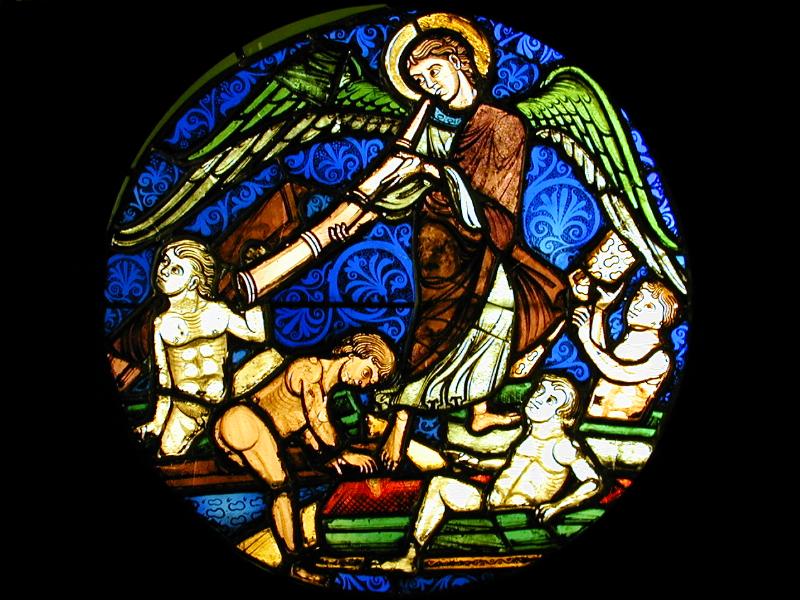 Paris, France: Musee national du Moyen Age (Cluny): stained glass ('Resurrection of the dead', around 1200, from La Sainte-Chapelle)