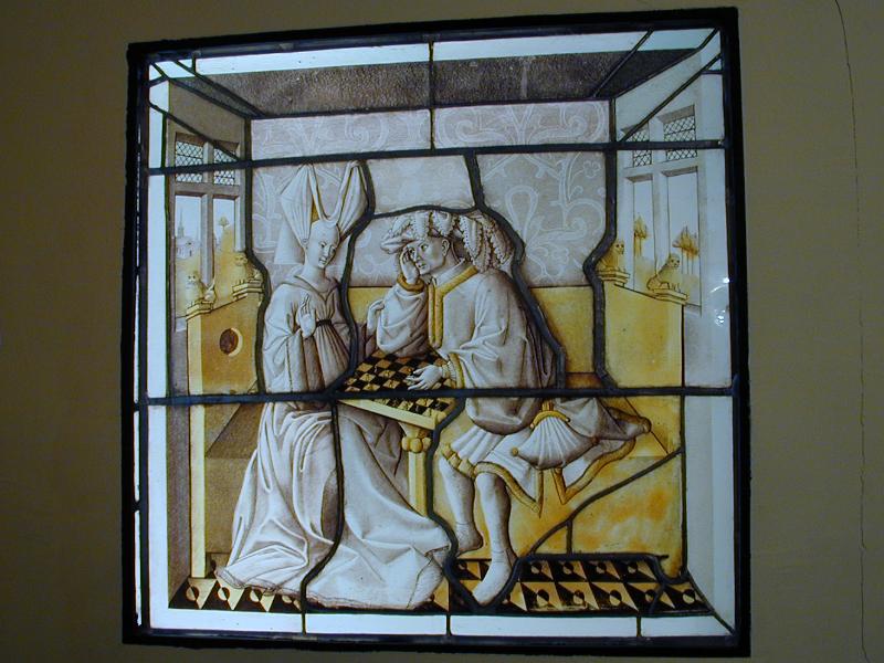Paris, France: Musee national du Moyen Age (Cluny): stained glass ('Chess players', around 1430-1440)