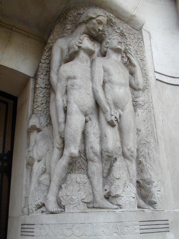 Paris, France: 67 Boulevard Raspail: sculpture (1913, architect Leon Tissier, sculptor Henri Bouchard)