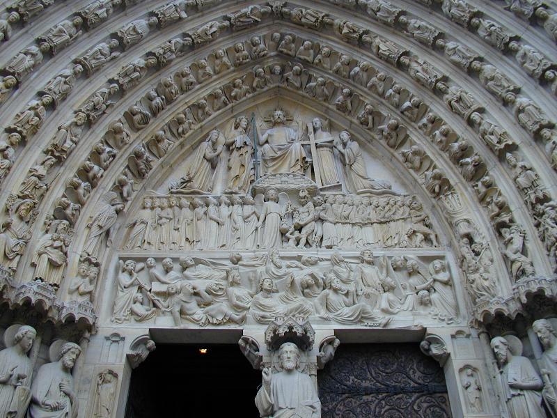 Paris, France: Notre Dame: tympanum above central door of west-facing facade