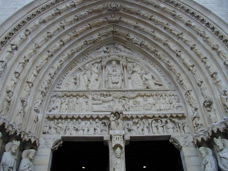 Paris, France: Notre Dame: tympanum above northern door of west-facing facade