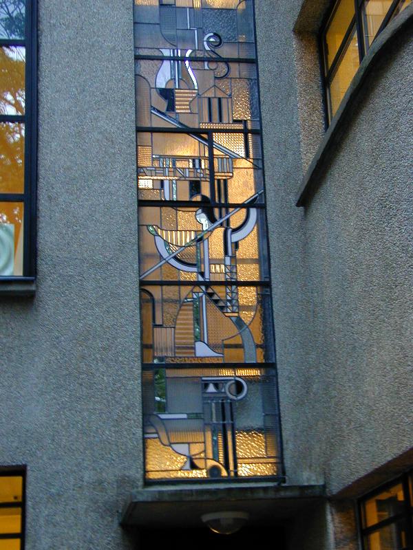 Paris, France: Atelier Barillet, 15 Square de Vergennes: stained glass (art deco, 1932, architect Robert Mallet-Stevens, stained glass windows by Louis Barillet)