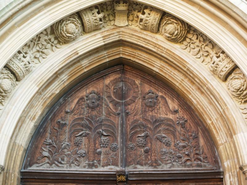 Cambridge, England: King's College: chapel west door tympanum