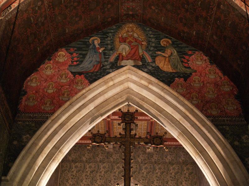 Cambridge, England: All Saints' Church: Christ in Majesty, above chancel arch (1875, Wyndham Hope Hughes; 1904, repainted by BM Leach)