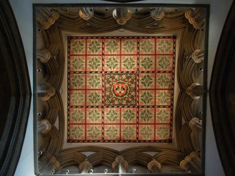 Cambridge, England: Jesus College: chapel crossing (tower) ceiling (1846-1849, William Morris)