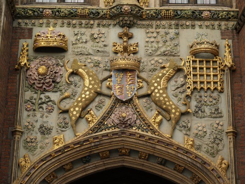 Cambridge, England: St John's College: main gate decoration