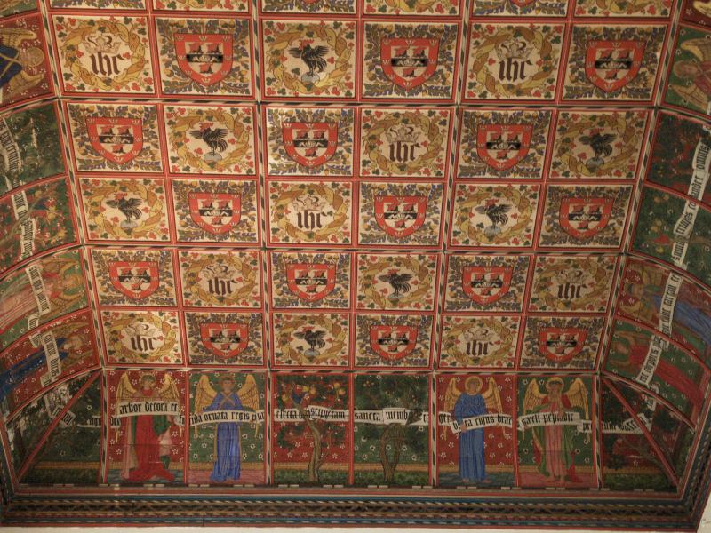 Cambridge, England: Jesus College: chapel nave ceiling (1846-1849, William Morris, painted by Frederick Leach)