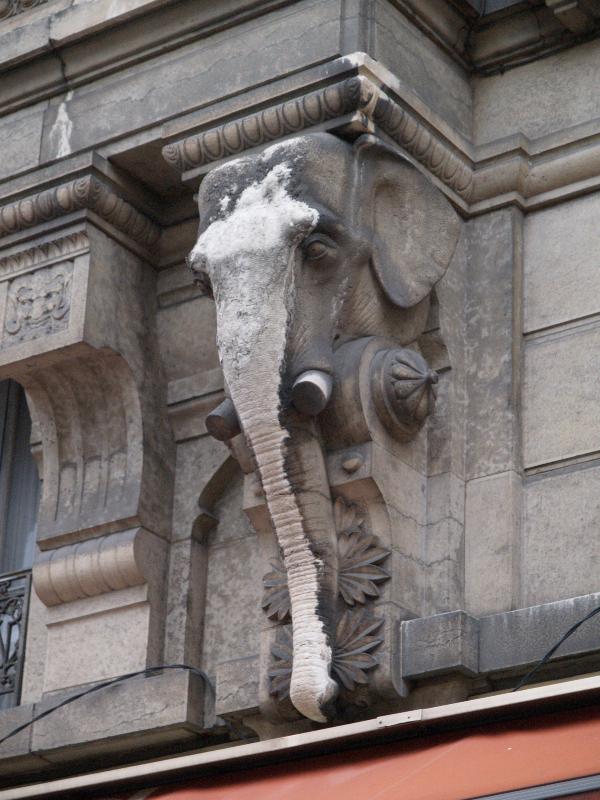 Grenoble, France: 6 Rue Felix Poulat: elephant decoration (architects Chatrousse and Ricoud)