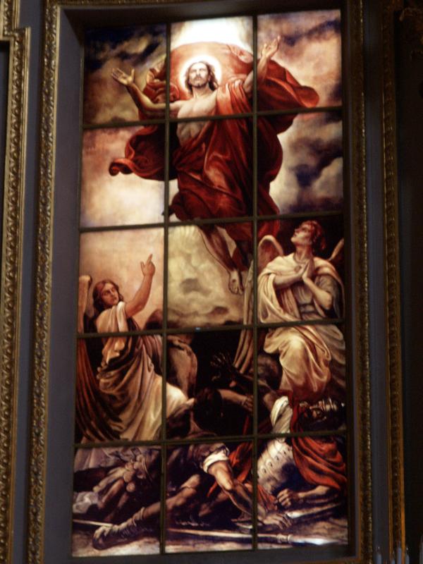 Berlin, Germany: Berliner Dom (Cathedral): Resurrection of Christ (right altar window) (Luce-floreo etched) (1905, designed by Anton Von Werner; reconstructed 1987-1997)