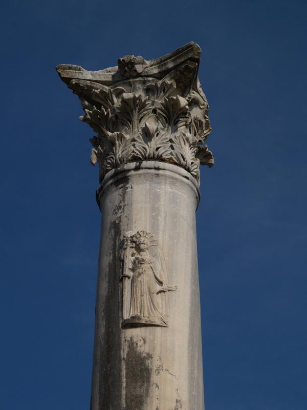 Perge, Turkey: Colonnaded Street: column with relief of Artemis the huntress (Roman 2nd-3rd century AD)