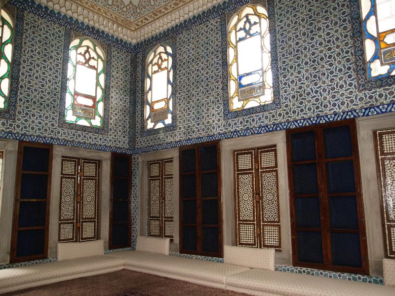 Istanbul, Turkey: Topkapi Palace (Sarayi), Library of Ahmet III: interior with inlaid (mother-of-pearl) wood shutters and (Iznik) tiles