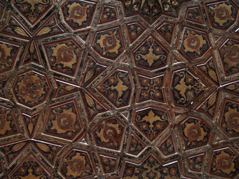 Istanbul, Turkey: Rustem Pasha Camii (Mosque): decoration (embossed leather?) on ceiling (1560, architect Mimar Sinan)
