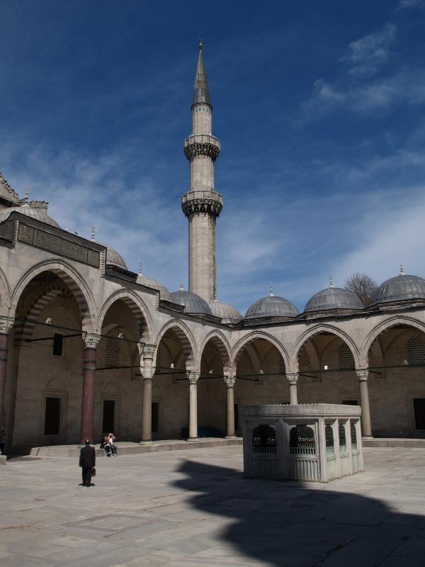Istanbul, Turkey: Suleymaniye Camii (Mosque): courtyard and minaret (1550-1557, architect Mimar Sinan)