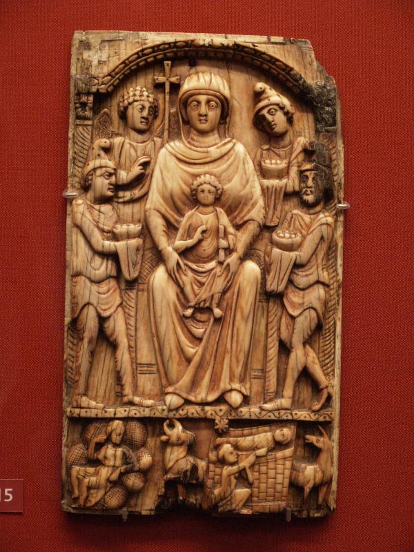 London, England: British Museum: panel with the Nativity and the Adoration of the Magi (Holy Land, first half of the 6th century AD)