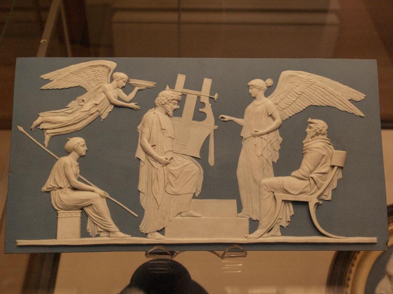 London, England: British Museum: Jasperware plaque, The Apotheosis of Homer (1786, Wedgewood, designed by J. Flaxman Jnr.)