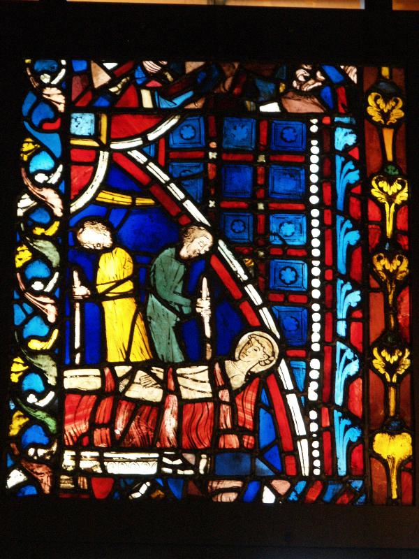London, England: Victoria and Albert Museum: St Vincent Burnt on the Rack (about 1240-1250, from a window in Lady Chapel at Saint-Germain-des-Pres, Paris)