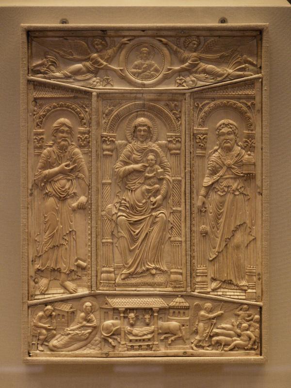 London, England: Victoria and Albert Museum: ivory Gospels cover (810, Aachen Court School, from Abbey of Lorsch)