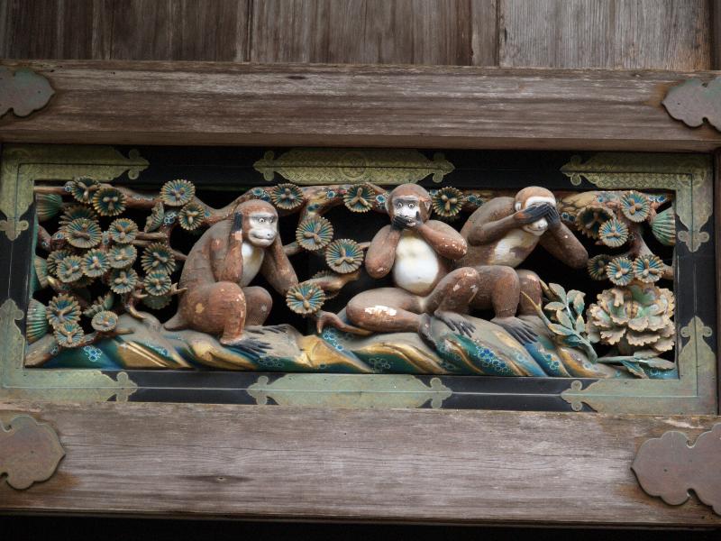 Nikko, Japan: Tosho-gu Shrine: Shinkyusha (Sacred Stable), three monkeys ('hear no evil, speak no evil, see no evil')