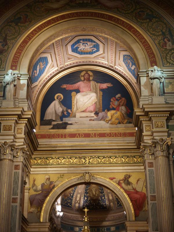 Paris, France: Saint Francois Xavier church: tympanum (1874-1875, architects Louis-Adrien Lusson and Toussaint Uchard, tympanum painted by Romain Cazes)