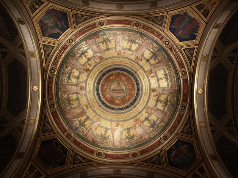 Paris, France: Saint Francois Xavier church: cupola, the Twelve Apostles (1874-1875, architects Louis-Adrien Lusson and Toussaint Uchard, cupola painted by Charles Lameire)